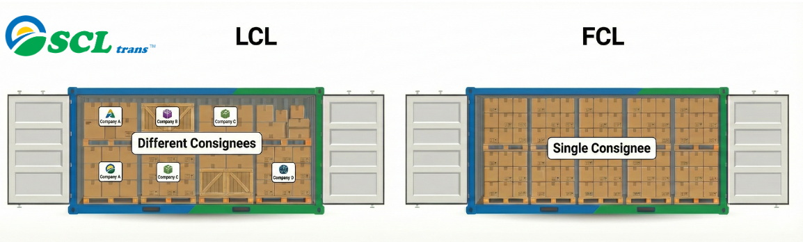 Illustration of LCL Cargo Consolidation in a Container